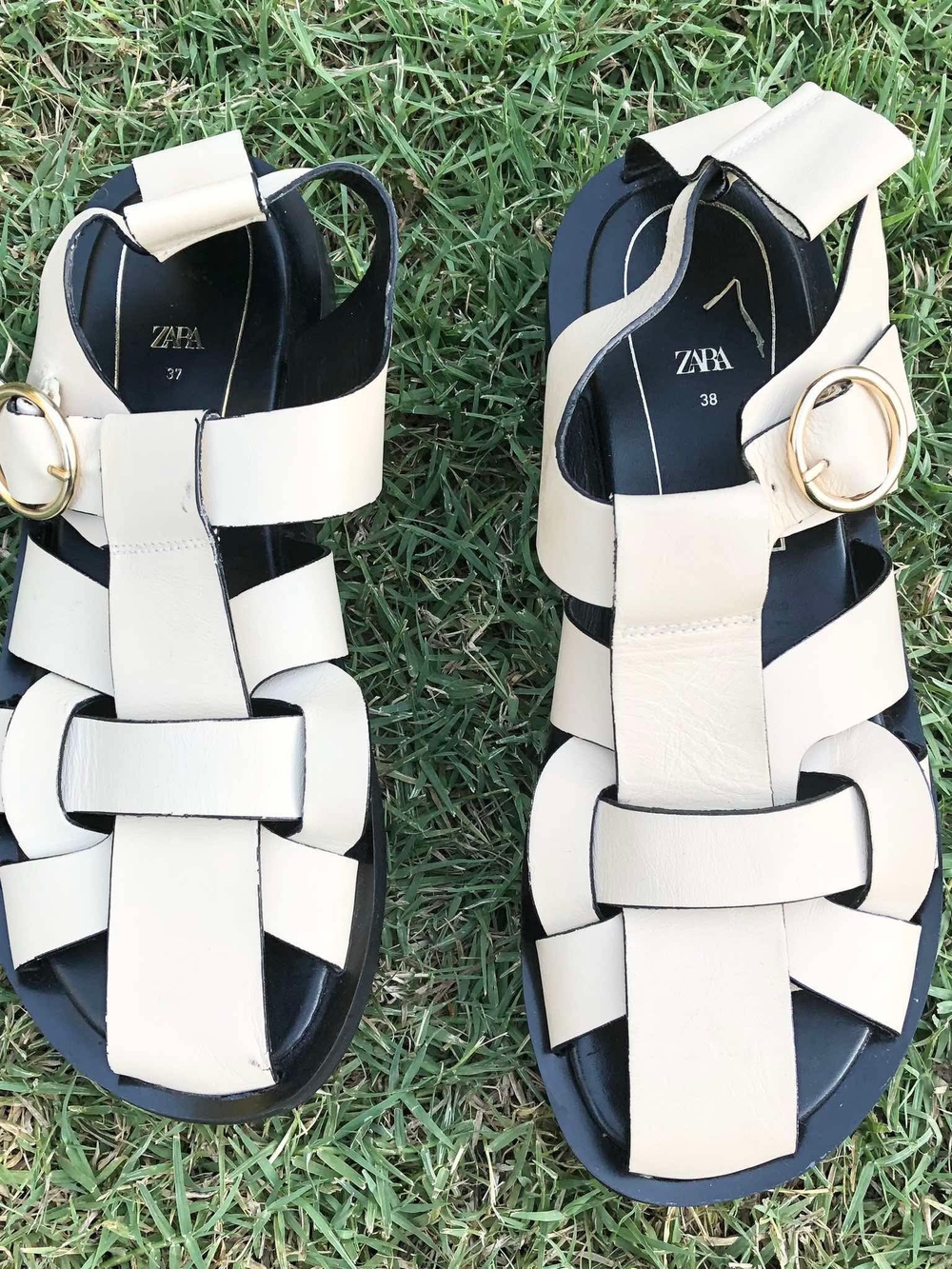 ZARA Cream Strappy Sandals with Gold Buckle